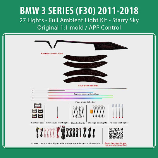Diq Ambient Bmw S.3 Bm04m6 Full Digital Iq Ambient Light Bmw Series 3 F30 Mod 2011-2018 27 Lights Full Kit Starry Sky