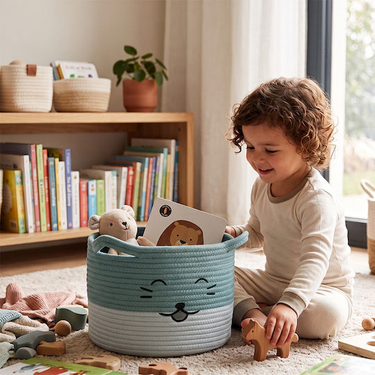 Gamberritos Kids Children's Fabric Storage Basket Kitten Turquoise 30x20cm