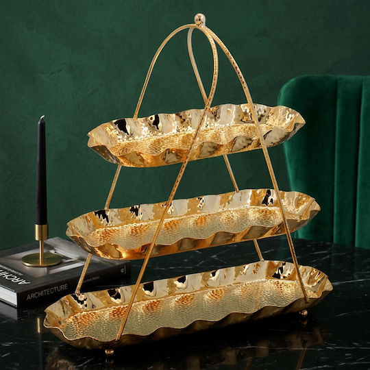Keskor Metallische Dessert Turm Ständer & Tabletts Gold Ø35cm P12xM35cm