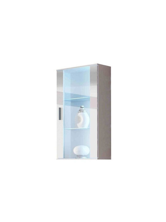Tornola 103 Wall Living Room Display Cabinet Made of Wood with Window and Lighting White 60x29x116cm