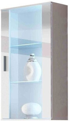Tornola 103 Wall Living Room Display Cabinet Made of Wood with Window and Lighting White 60x29x116cm