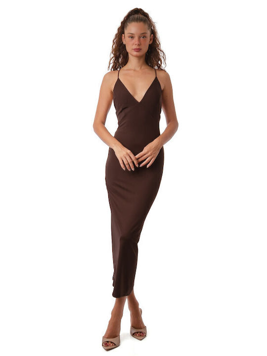 Silia D Sommer Midi Abendkleid Slip Dress Braun