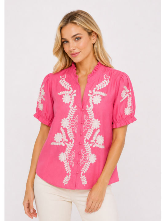 Short Sleeve Women's Shirt Pink SC-Q8309-16-26SH-PINK
