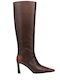 Leather Women's Boots with Mid Heel Tabac Brown
