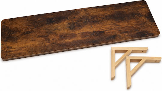 Wall Shelf Rustic Wood Finish 120 x 30 Brown Bookcase Shelves Supports