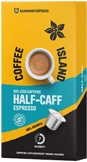 Coffee Island Espresso Kaffee- und Getränkekapseln Halbkoffein Kompatibilität mit Nespresso Maschine 10 Stück