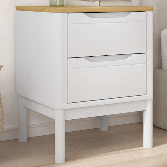 Bedside Table Made of Solid White Wood 45x39x57cm