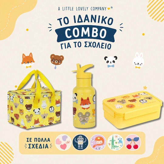 A Little Lovely Company Bento Ανοξείδωτο Παιδικό Σετ Παγούρι Θερμός με Καλαμάκι Ασημί 350ml