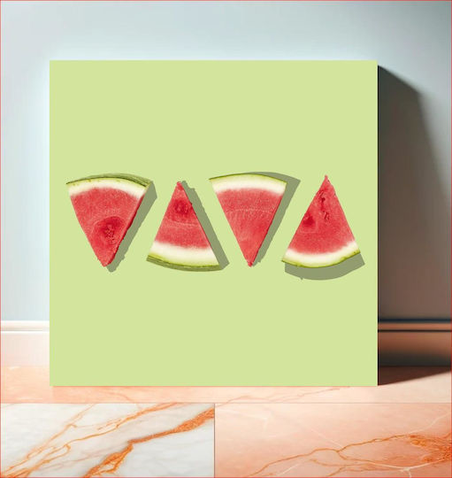 Πίνακας Watermelon Slices On Green Background Φέτες Καρπούζι Πράσινο Φόντο 110x110