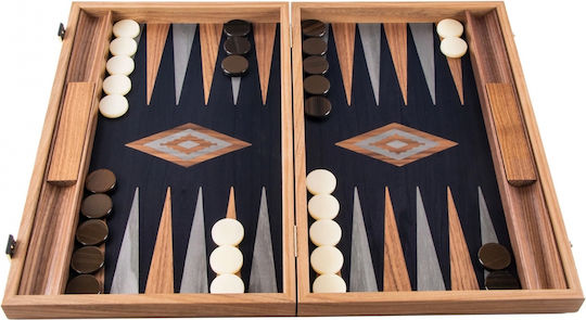 Manopoulos Manopoulos Backgammon & Schach Set Holz-Pülia & Würfel Handgefertigt Schwarzes 17cm
