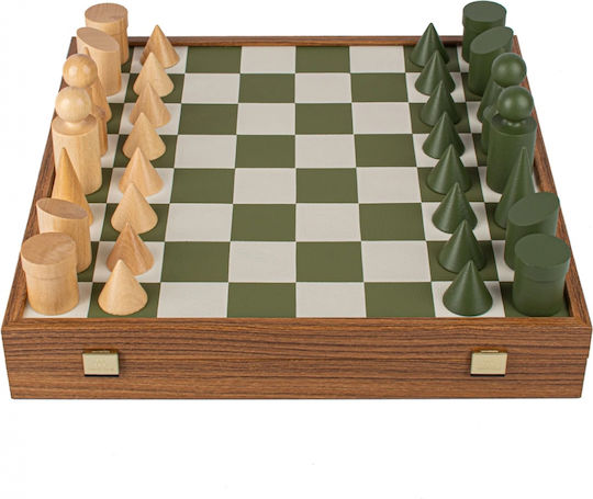 Manopoulos Wooden Chess Pawns Handmade Green / White / Beige 8.5cm