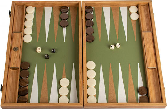 Manopoulos Leatherette Wooden Checkers & Dice Set for Backgammon Handmade Green / Yellow