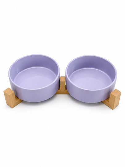 Denik Pets Ceramic Food Bowl with Stand 2x in Purple Colour