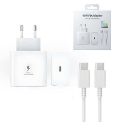 45w Usb-c Fast Charger + 1m Type-c Cable Super Fast Charging Compatible Iphone Samsung Galaxy S24 Ultra/s23 Ultra S22 Note20 Huawei Xiaomi Android White