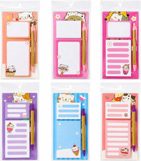 Memo Pads Set Pen Magnetic Base 6 Designs 1 Piece