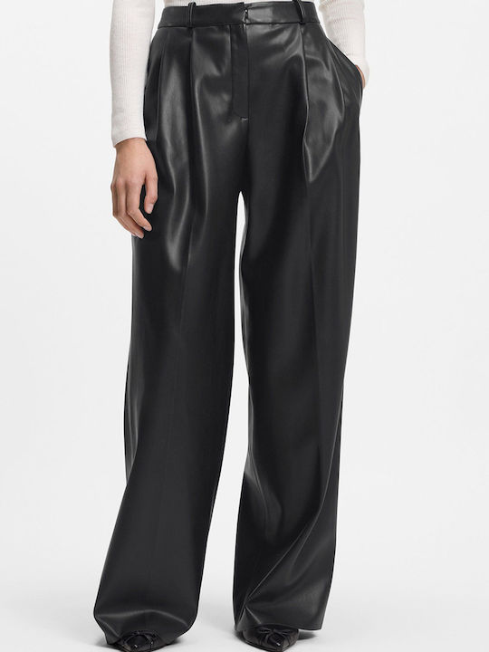 Hugo Pantaloni Dama Piele High Rise Negru