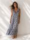 Sommer Maxi Hemdkleid mit Rüschen Blau