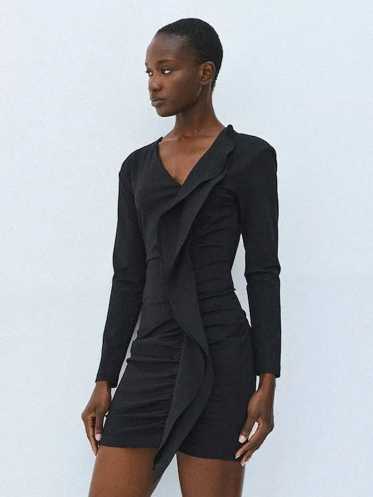Summer Mini Evening Dress with Ruffles Black