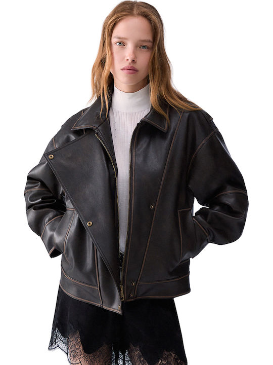 Leather Women's Jacket for Winter Deep Brown