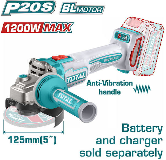 Total TAGLI-212027E Angle Grinder 125mm Battery Brushless with Speed Adjustment Solo