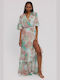 Summer Maxi Shirt Dress with Ruffles Mint Paisley