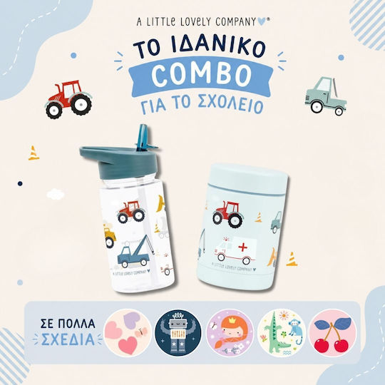 A Little Lovely Company Kids Water Bottle Set Made of Tritan Plastic Thermos with Straw Non Spill Tritan 450ml