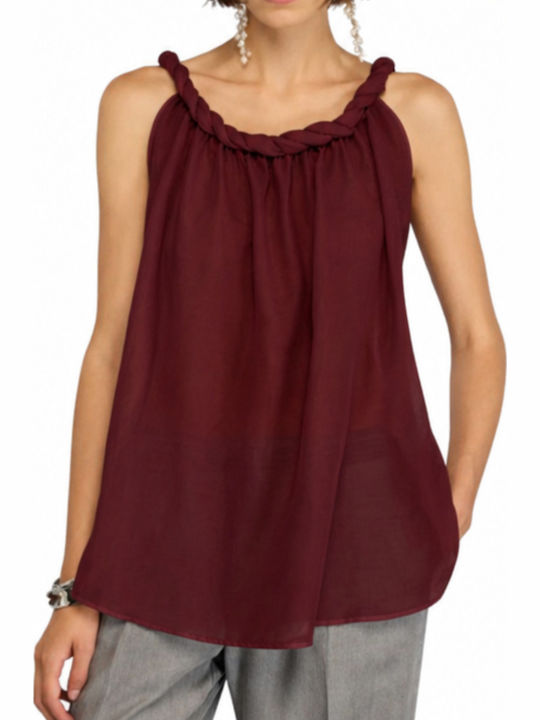 Women's Cotton Sleeveless Blouse Burgundy