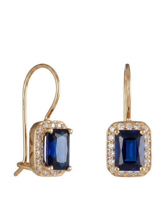 Ohrringe Hängend aus Gold 14K mit blauen Steinen