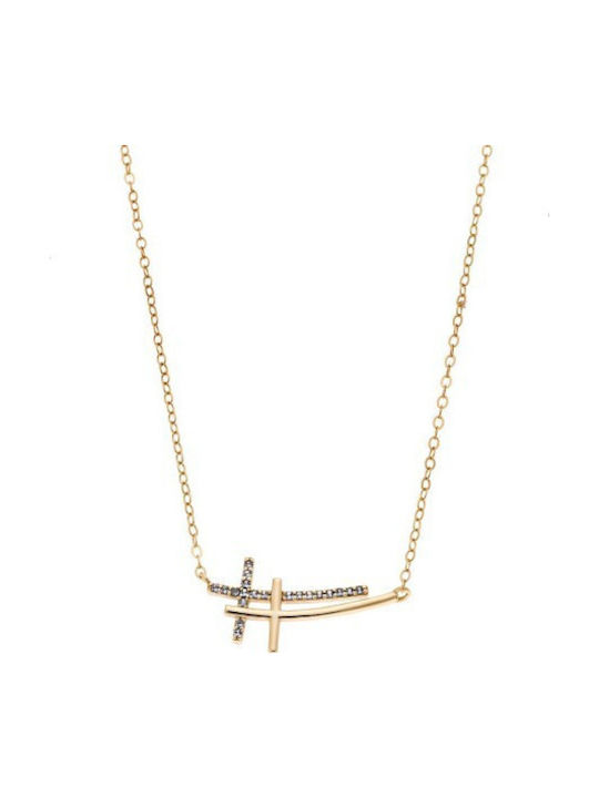 Senza Women's Cross from Gold Plated Silver wit...
