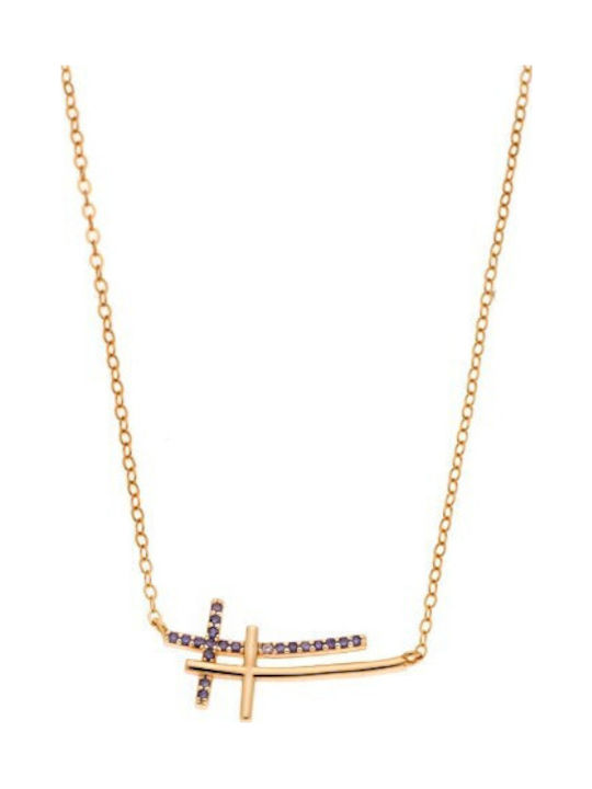 Senza Women's Cross from Gold Plated Silver wit...