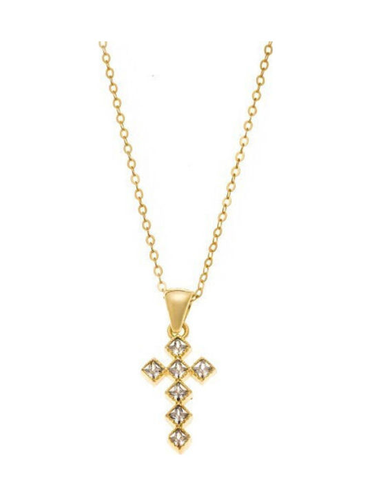 Senza Women's Cross from Gold Plated Silver Wit...