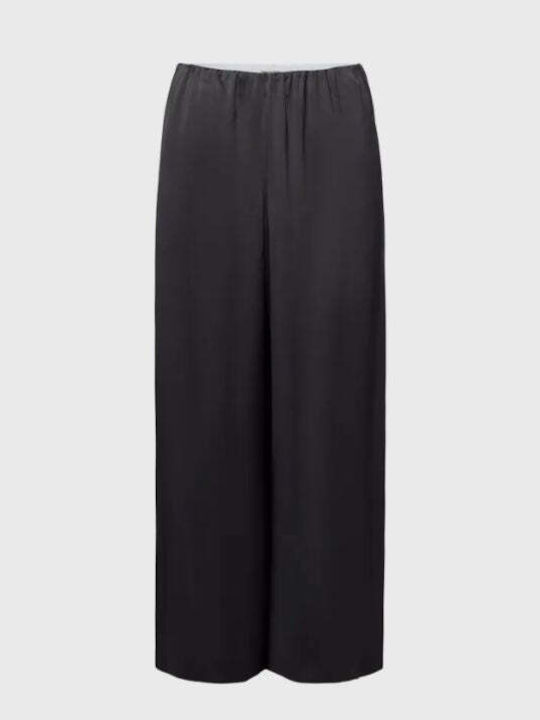 Damen Satin Hose in Loose Passform Schwarz