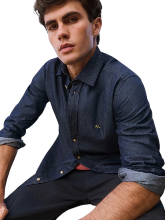 Long Sleeve Denim Shirt in Narrow Fit Blue