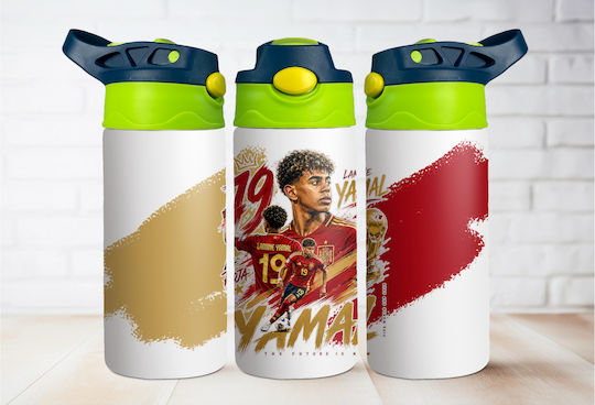 Stainless Steel Cap Kids Water Bottle Thermos with Straw Blue 360ml Personalized