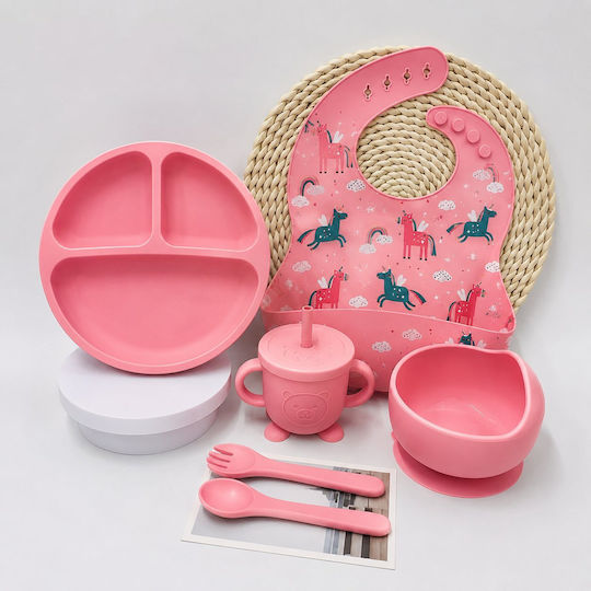 Emporio Collection Baby- und Kinder-Essgeschirr aus Silikon mit Rutschfester Basis Rosa 6 Stück