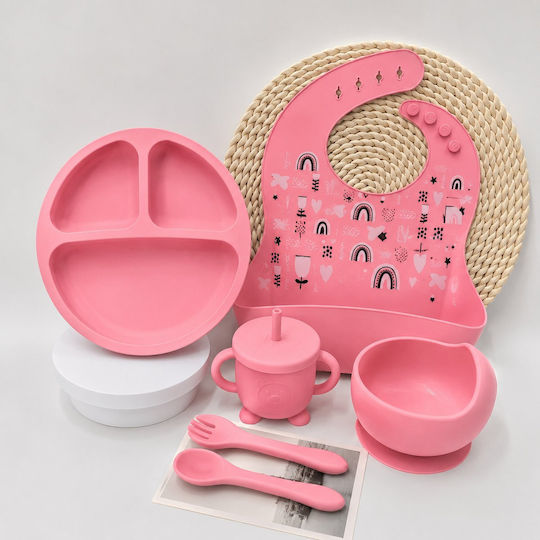 Emporio Collection Baby- und Kinder-Essgeschirr aus Silikon mit Rutschfester Basis Rosa 6 Stück