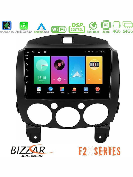 Bizzar Auto-Audiosystem für Mazda 2 2008-2014 Bluetooth USB Eingebautes Wi-Fi GPS Apple CarPlay Android Auto mit 9 Zoll Touchscreen