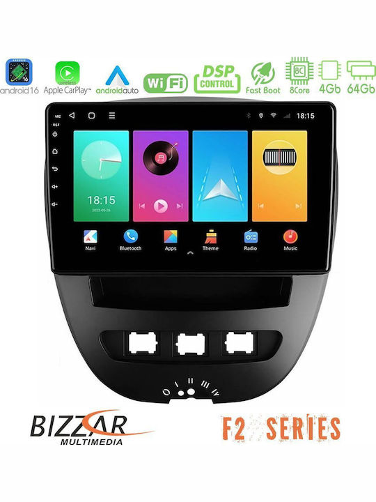 Bizzar Auto-Audiosystem für Peugeot 107 Toyota Aygo Citroen C1 Bluetooth USB Eingebautes Wi-Fi GPS Apple CarPlay Android Auto mit 10-Zoll Touchscreen