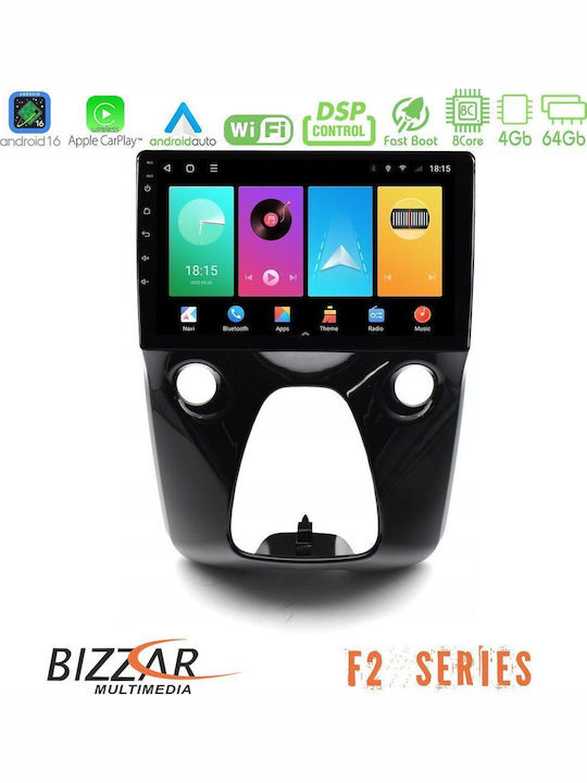 Bizzar Auto-Audiosystem für Peugeot 108 / 107 Toyota Aygo Citroen C1 Bluetooth USB Eingebautes Wi-Fi GPS Apple CarPlay Android Auto mit 10 Zoll Touchscreen