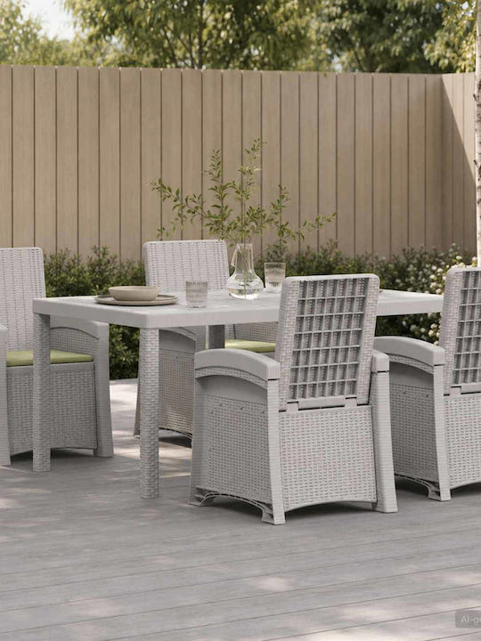 Outdoor Dining Set 5 Pieces White and Cream wit...
