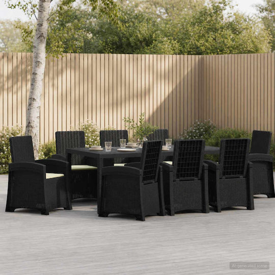 Set Sala De Mese Pentru Exterior 9 Piese Vidaxl Cu Perne