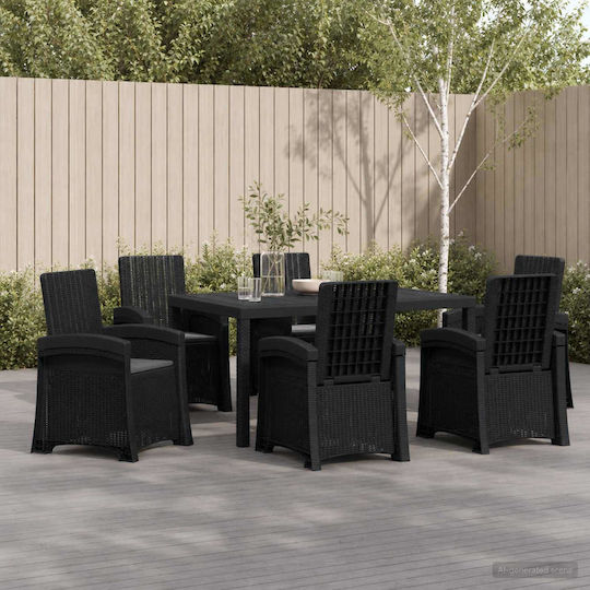 Garden & Outdoor Furniture Set 7 Pieces Outdoor Dining Room Anthracite with Pillows