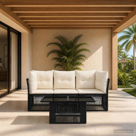 vidaXL Garten- und Outdoor-Möbelsets Wohnzimmer Typsatz 4 Stück Schwarz mit Kissen