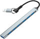 Gembird 7-Port USB 3.2 Hub with USB-A / USB-C Connection Silver