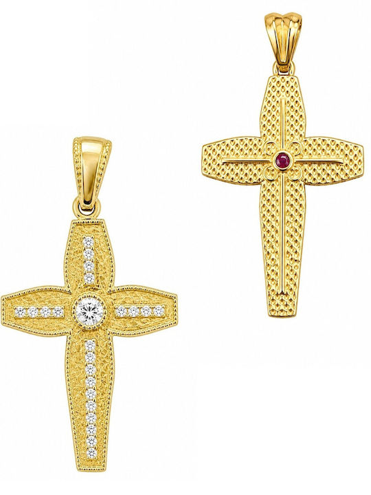 Senzio Belibasakis Women's Gold Cross 9K Double Sided Without Chain