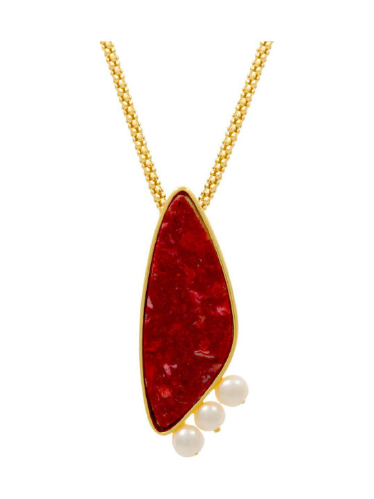 Bizoutaki Necklace From Gold Plated Silver Red
