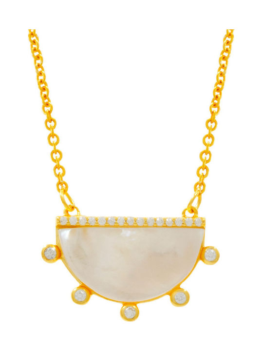 Bizoutaki Necklace From Gold Plated Silver With Pearls & Zircon