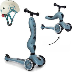 Scoot & Ride Highwaykick 1 & Helmet XXS Steel - Ash for 5+ Years Blue