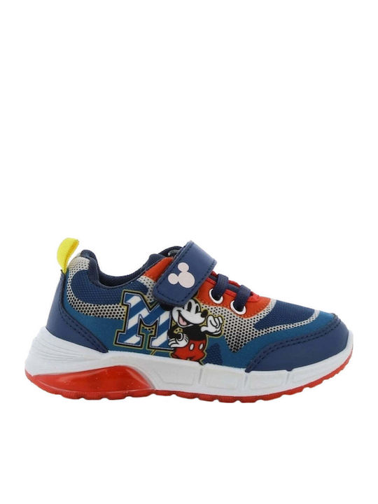 Παιδικά Sneakers Ανατομικά με Σκρατς & Φωτάκια Μπλε
