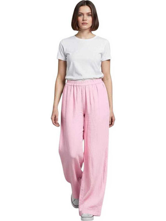 Damen Leinenhose mit Gummiband in Lose Passform Rosa